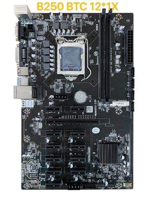 B250 Pertambangan Papan Utama BTC 12*1X PC1-E16X LGA 1151 DDR4 SATA3.0 Dukungan