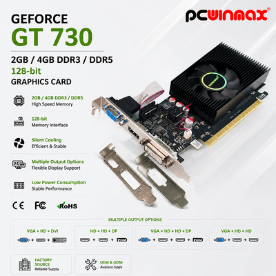 PCWINMAX Geforce GT 730 2GB 4GB DDR3 DDR5 64 Bit Graphics Card HD+HD+DP Ports Low Profile Video Card untuk PC