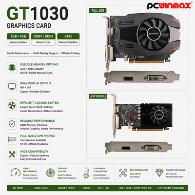 PCWINMAX GT 1030 2GB GDDR5 ATX Kartu Grafis 64Bit Single Fan HD DVI Desktop Video Card