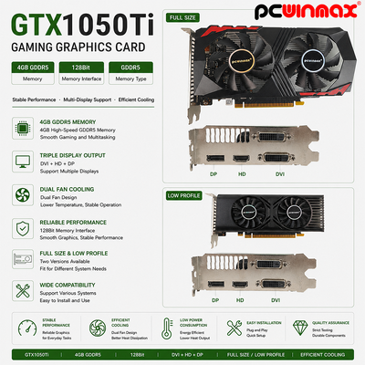 PCWINMAX GeForce GTX 1050 Ti Graphics Card 4GB DDR5 128 Bit Dual Fans 650MHz 1800MHz Frekuensi 1050Ti Desktop GPU