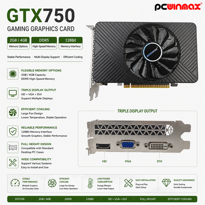 PCWINMAX Geforce GTX 750 4GB Kartu Grafis DDR5 128Bit DP HD DVI Output PCIe x16 Kartu Grafis