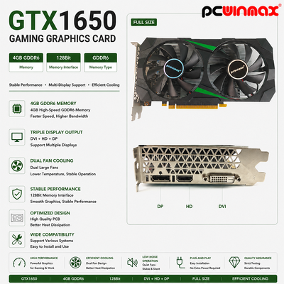 PCWINMAX GeForce GTX 1650 4GB GDRR6 128Bit HD DP DVI Output Dukungan DirectX 12 VR Siap OC Kartu Grafis
