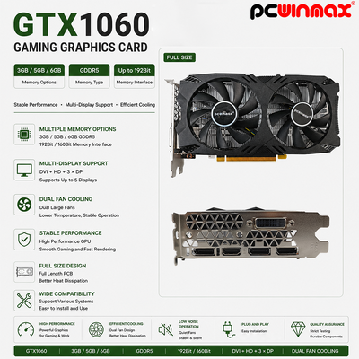 PCWINMAX OEM GeForce GTX 1060 5GB GDDR5 160bit Kartu Grafis Gaming Dual Fans dengan HD DP DVI Output Video Card