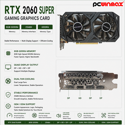 PCWINMAX Graphics Card RTX 2060 Super 8GB GDDR6 256Bit Dual-Fan GPU dengan HD + 3DP Ray Tracing untuk PC Gaming OEM Grosir