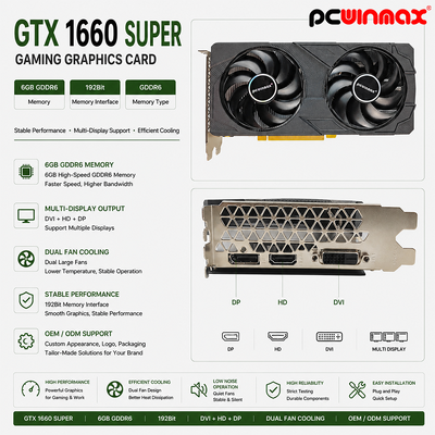 PCWINMAX GeForce GTX 1660 Super Graphics Card, 6GB GDDR6 Gaming PC GPU 192bit Kartu Video PCIe 3.0 x16 1660S Kartu Game